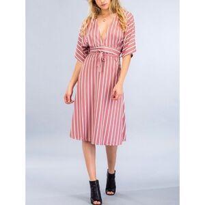 Plunging V neck striped dress